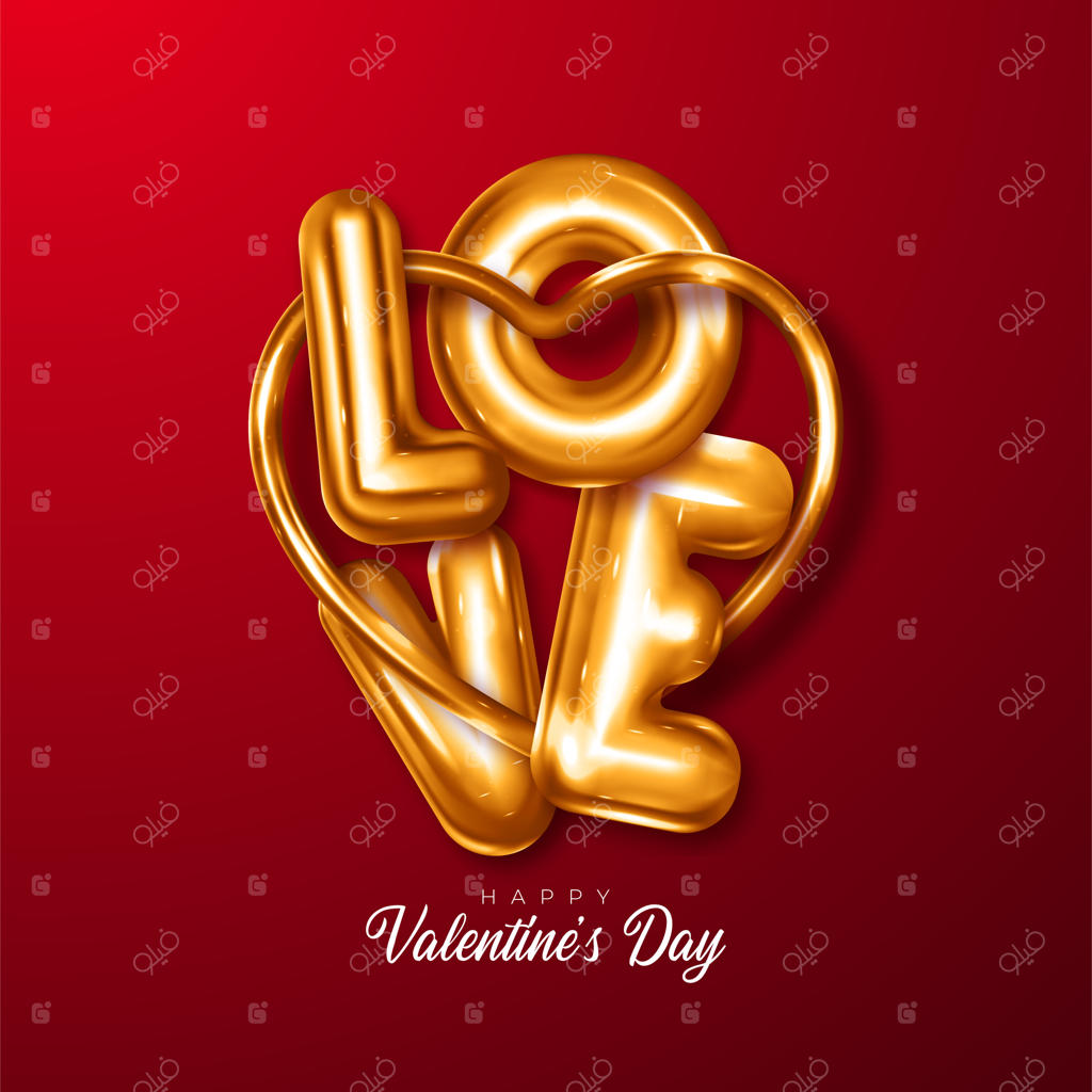 ترکیب رمانتیک روز ولنتاین با قلب‌ها و تایپوگرافی