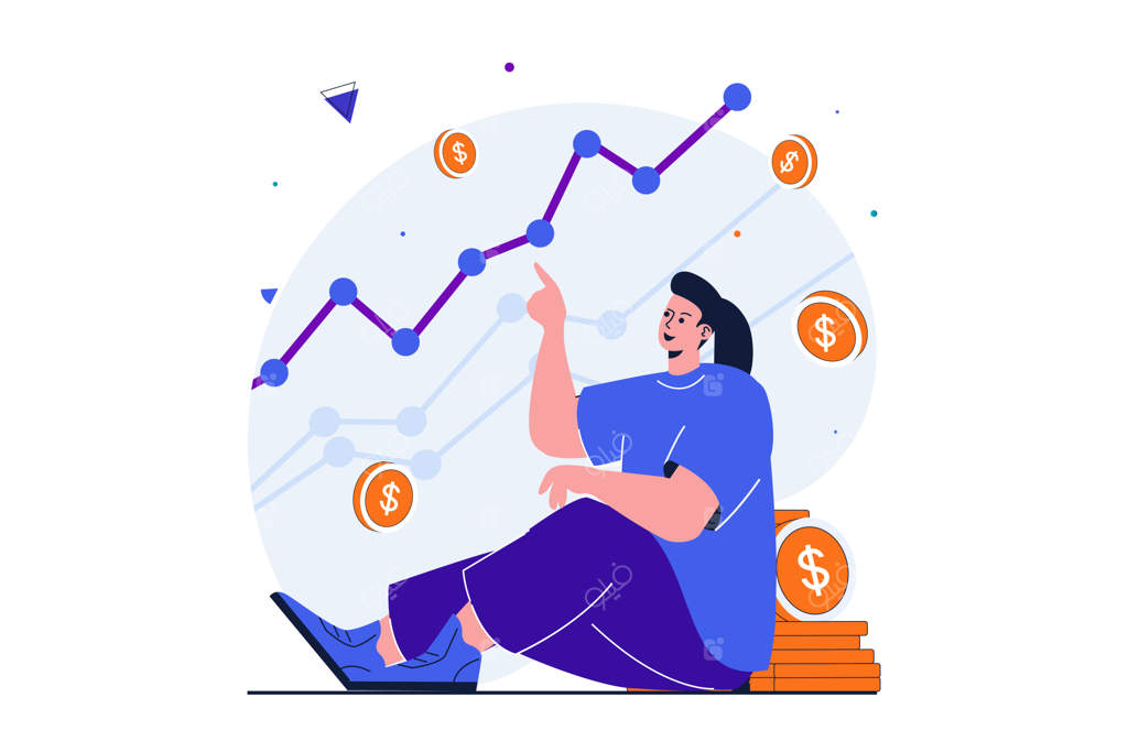 مفهوم مدرن رشد کسب‌وکار برای طراحی بنر وب: تحلیل آماری توسط یک زن