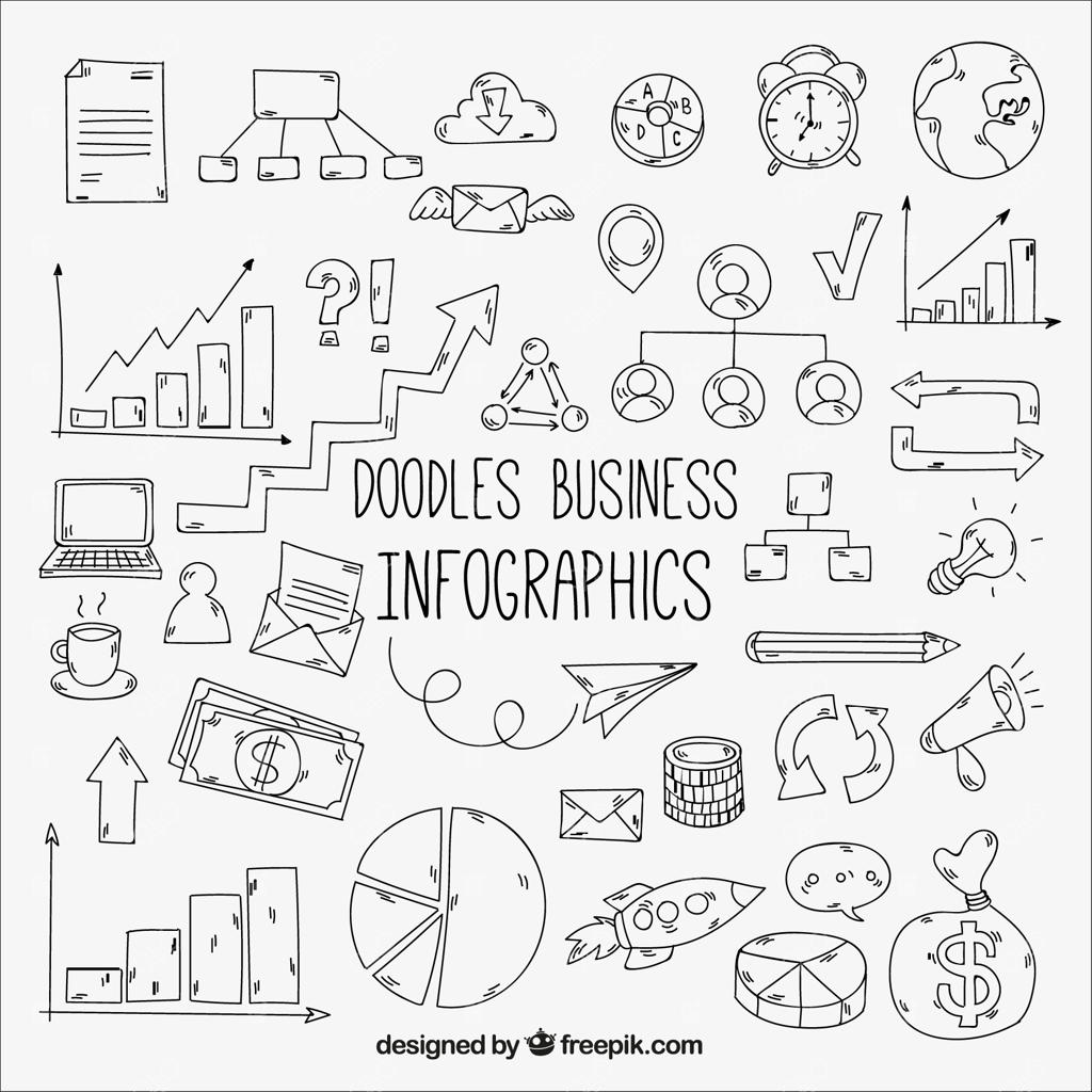 مجموعه طرح‌های دست‌نویس برای اینفوگرافیک تجاری