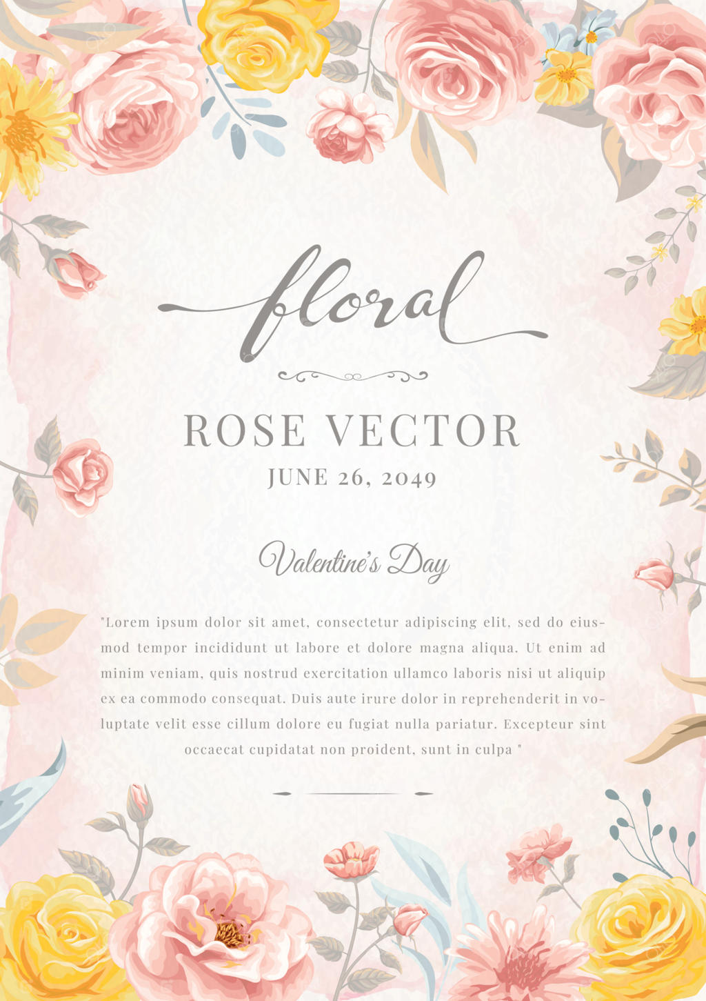 دیجیتال نقاشی گل رز زیبا و برگ‌های گیاهی برای طراحی کارت دعوت عروسی، ولنتاین یا مناسبت‌های عاشقانه