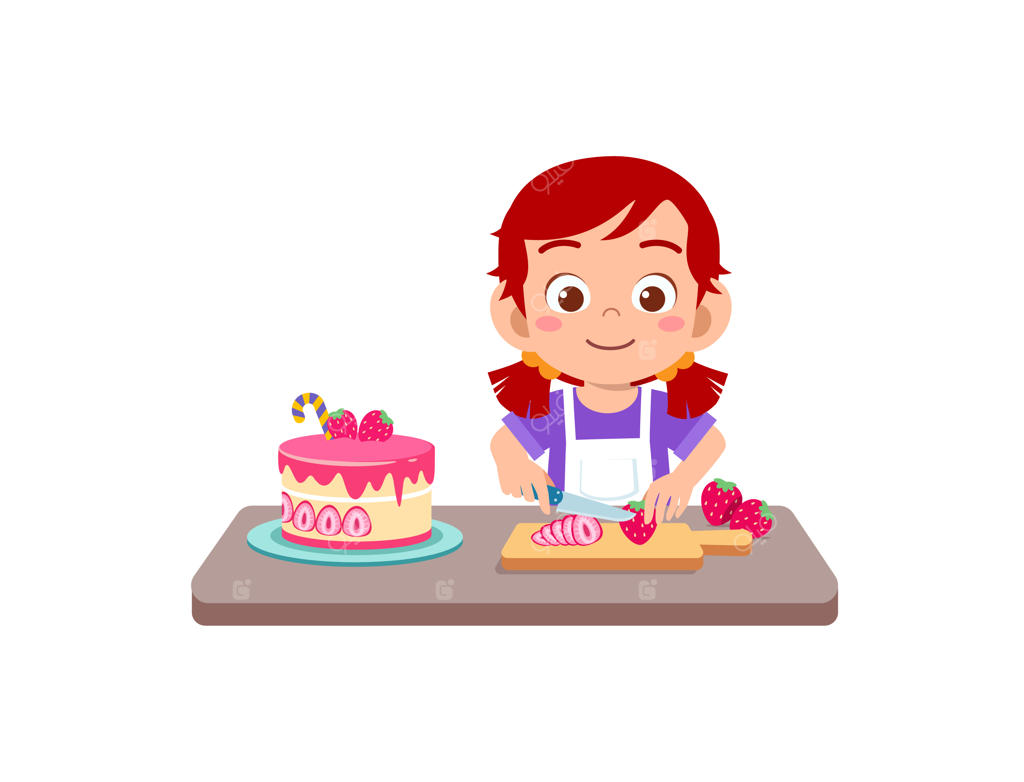 دختر بچه شیرین پوشیده در لباس سرآشپز در حال پختن کیک تولد