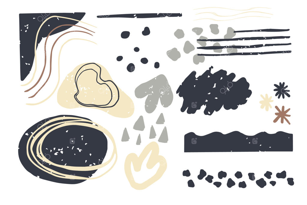 مجموعه‌ای از اشکال آلی و مدرن با طراحی‌های انتزاعی و بافت‌های بوهی روی زمینه سفید. عناصر مینیمال برای طراحی. وکتور.