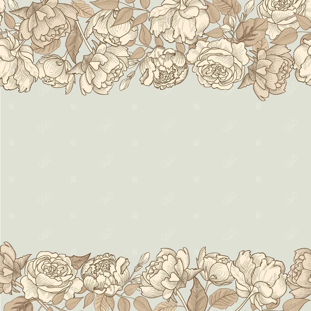 طرح یکپارچه اسکچ خطی گل‌ها به سبک قدیمی. پس‌زمینۀ حاشیه‌ای گل‌ها. بافت باغ شکوفا با گل‌ها.