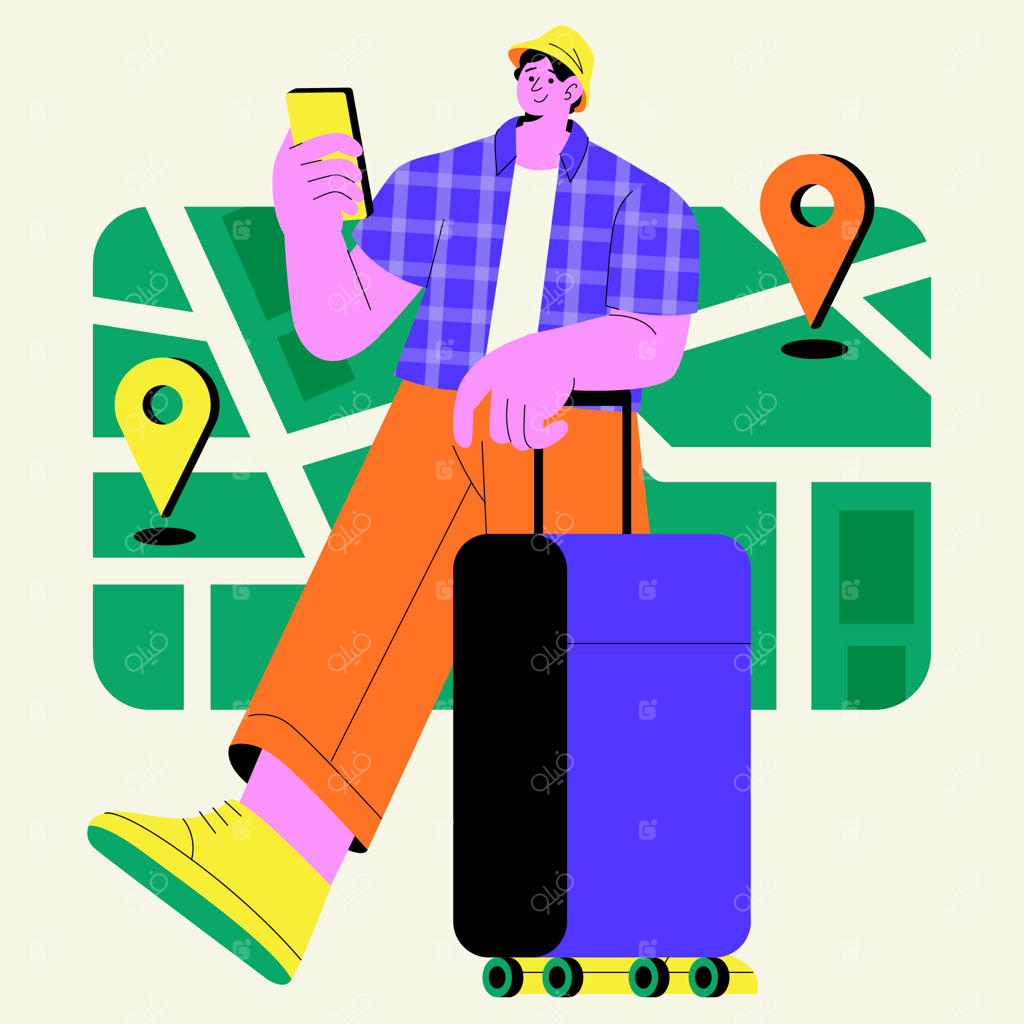 مسافر با چمدان در حال جابجایی