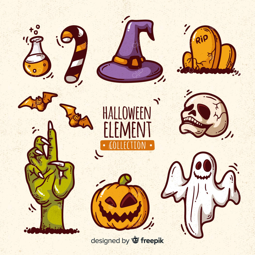 مجموعه عناصر رنگارنگ و دستی هالووین