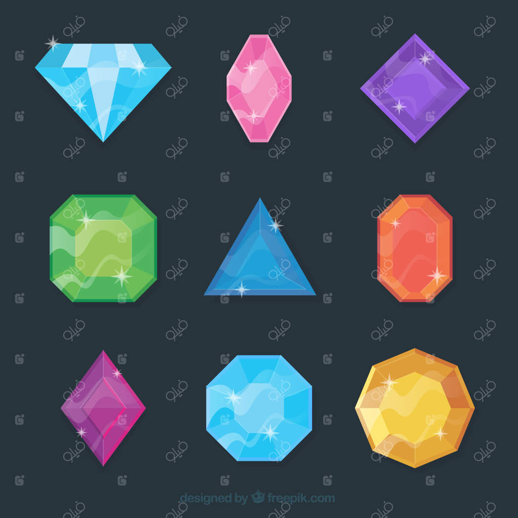 مجموعه‌ای از سنگ‌های قیمتی رنگارنگ و الماس