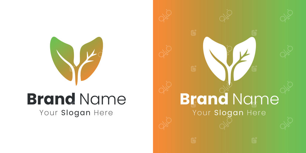 طراحی لوگو هویت برند تجاری ارگانیک: نماد انتزاعی برگ سبز طبیعی