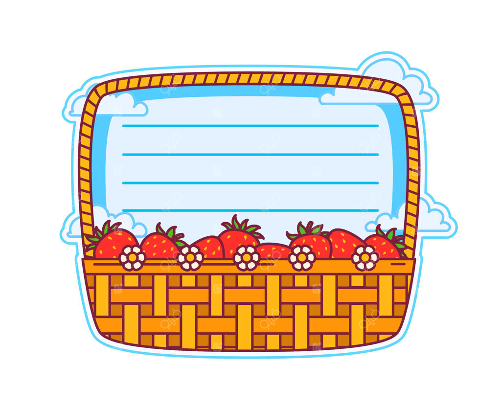 قالب قاب یادداشت کودکان با طرح توت‌فرنگی در سبد