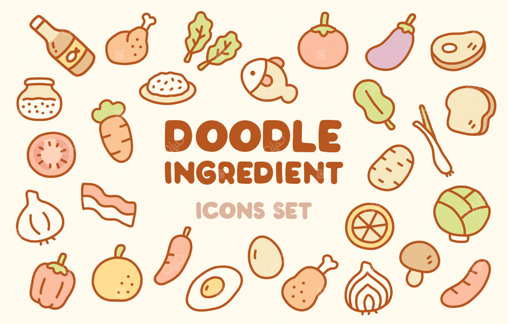 مجموعه آیکون‌های رنگی مواد غذایی با طرح دستی
