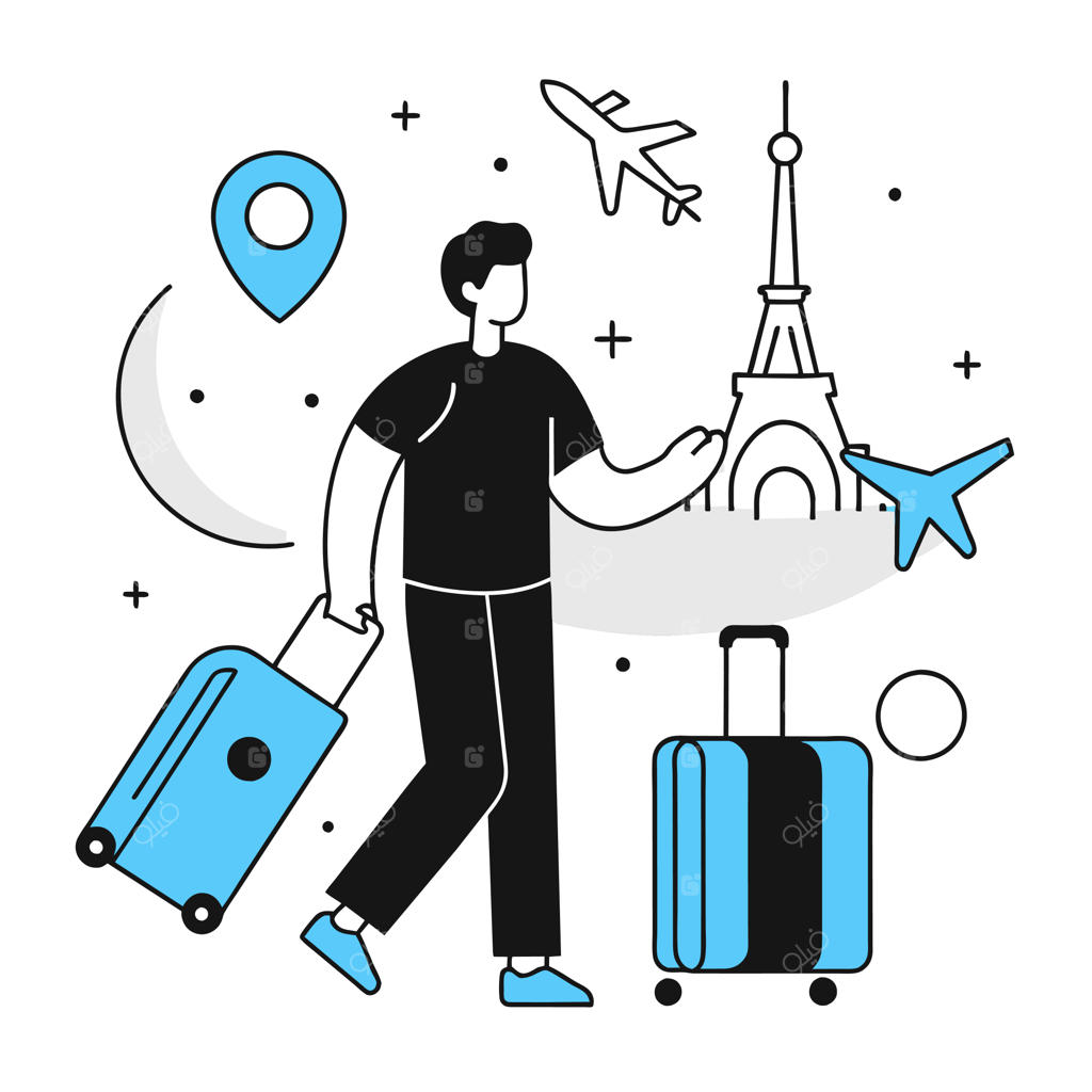 مرد مسافر در حال قدم زدن با چمدان