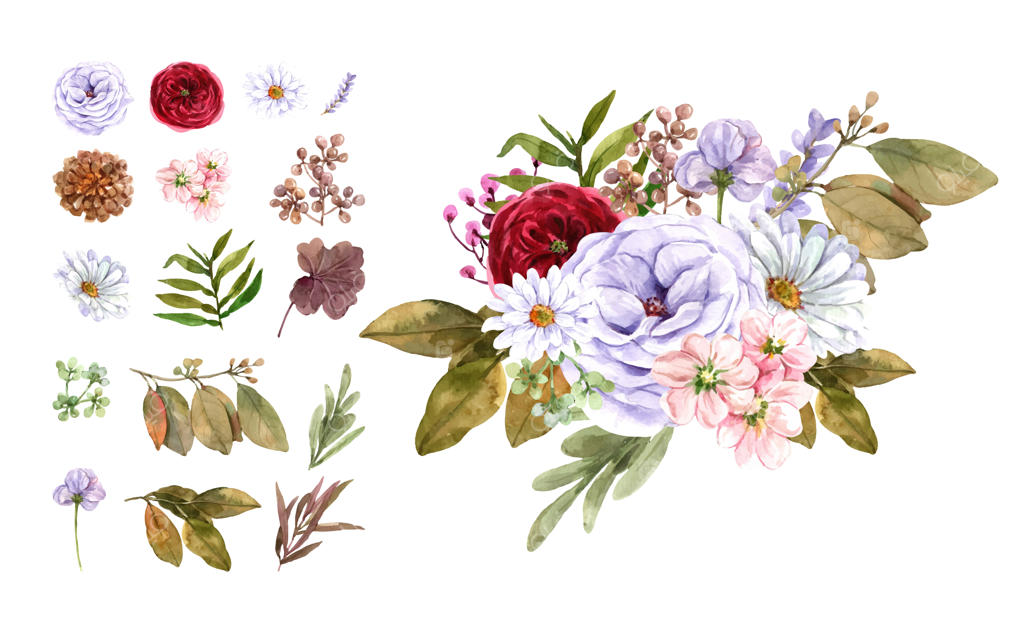 دسته گل با رنگ‌آب.