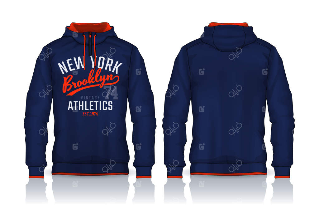 پترن هودی و طراحی ژاکت، لباس ورزشی، نمای جلو و پشت.