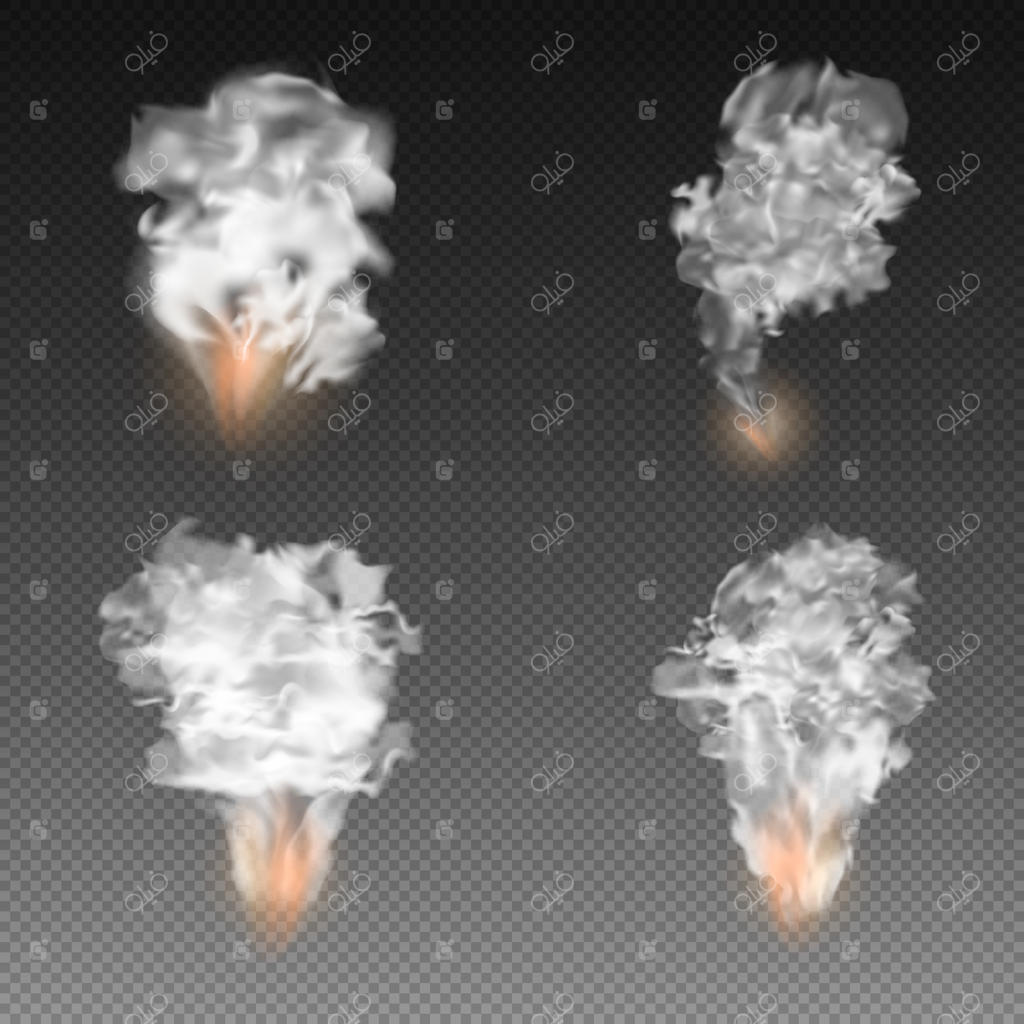 انفجارها همراه با دود روی پس‌زمینه شفاف