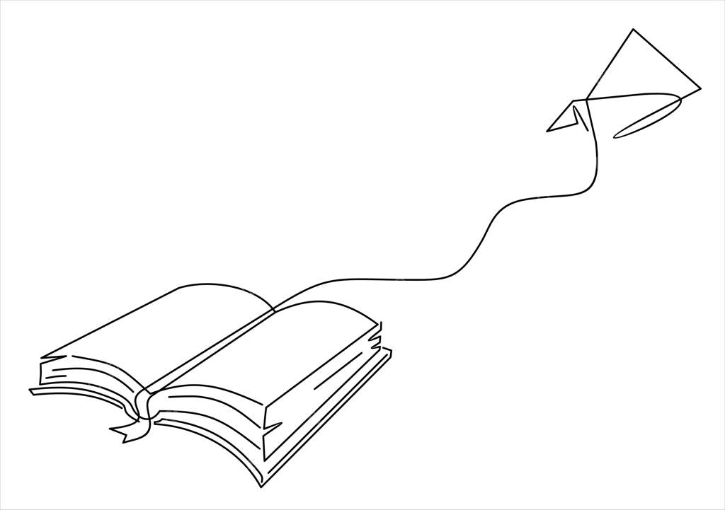 طراحی یک خطی پیوسته از کتاب باز با هواپیمای کاغذی در حال پرواز - تصویر وکتور