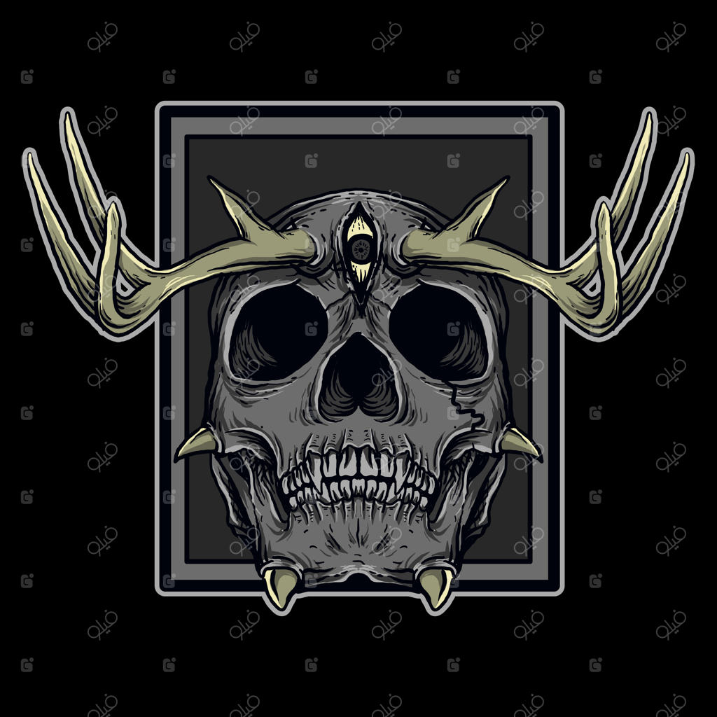 طراحی هنری و تصویرسازی تیشرت جمجمه شیطان با شاخ گوزن