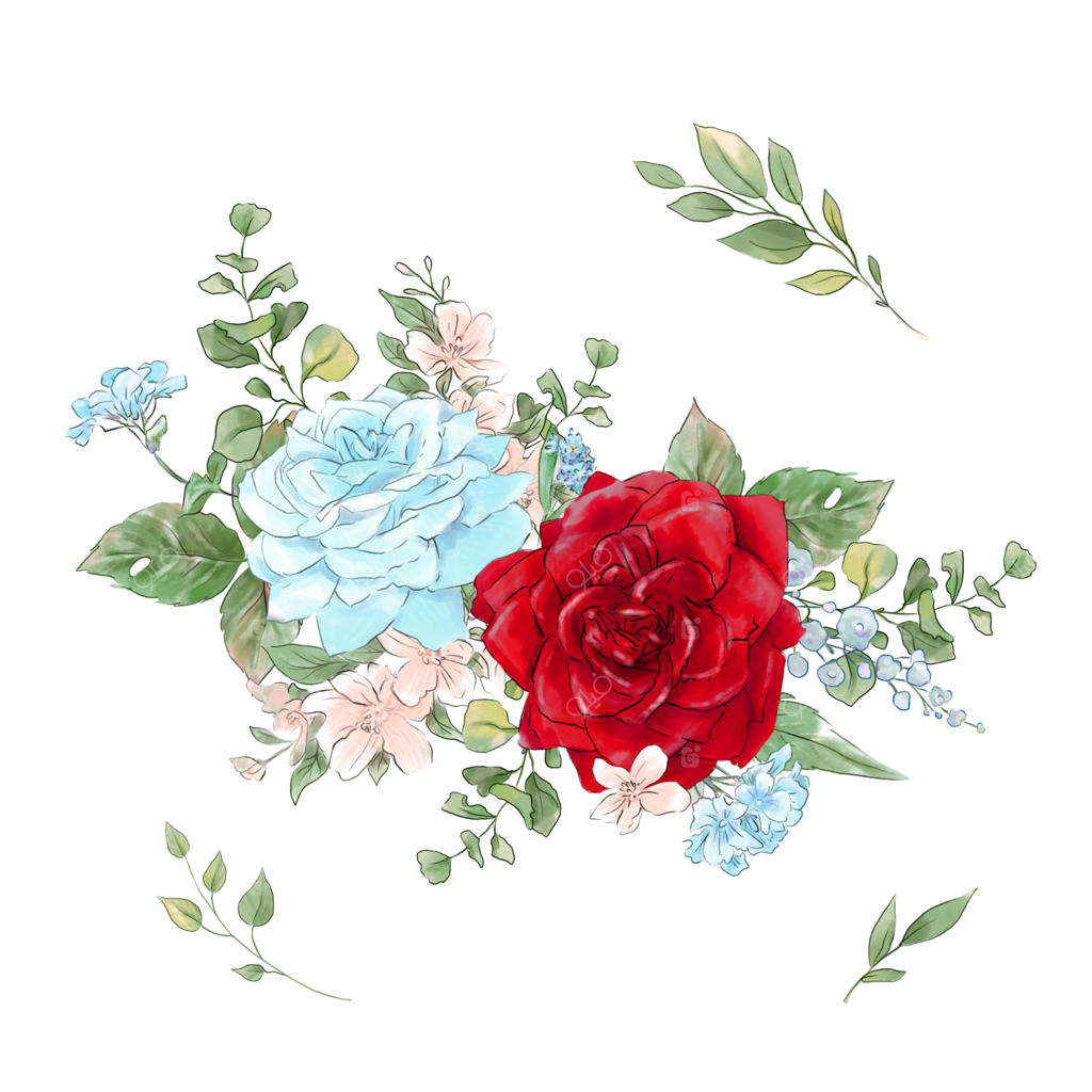 مجموعه بزرگی از آبرنگ‌های گل‌های رز ملایم