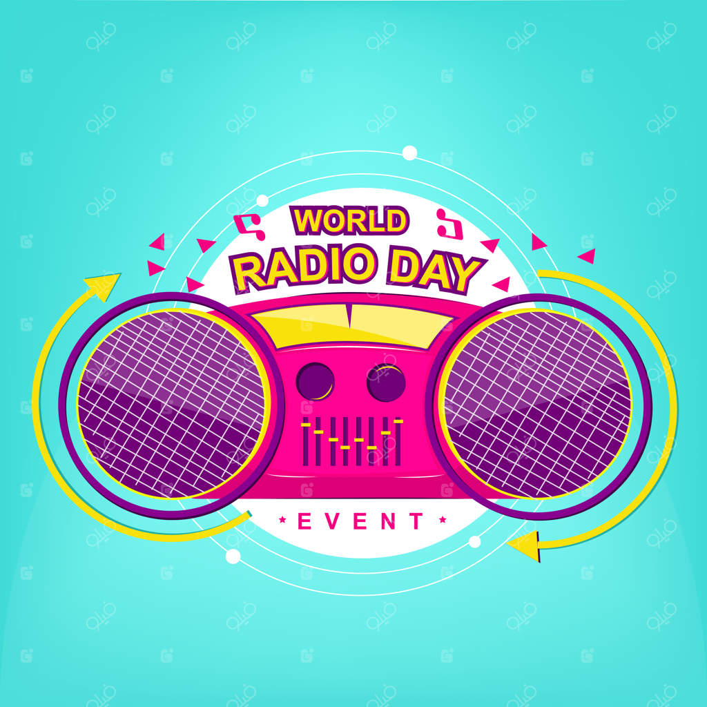 رویداد لوگوی رادیو با رنگ‌های مدرن و پاپ