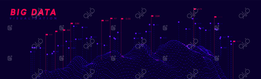 تجسم داده‌های کلان: فناوری امواج اطلاعات. پس‌زمینه انتزاعی آینده‌نگر از داده‌های دیجیتال. محاسبات و پردازش داده‌های تحلیلی. تصویرسازی وکتور