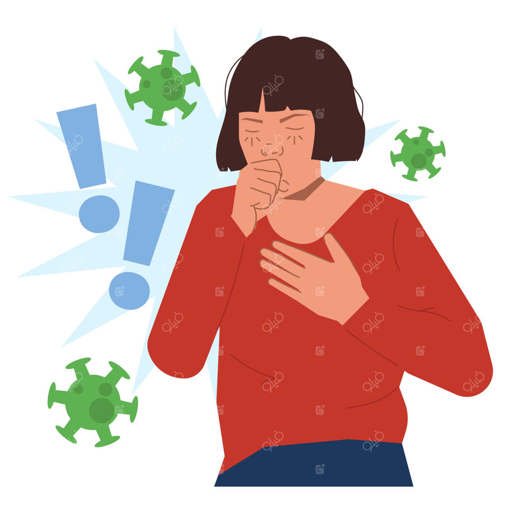 تصویر زنی بیمار با سرفه در آپارتمان