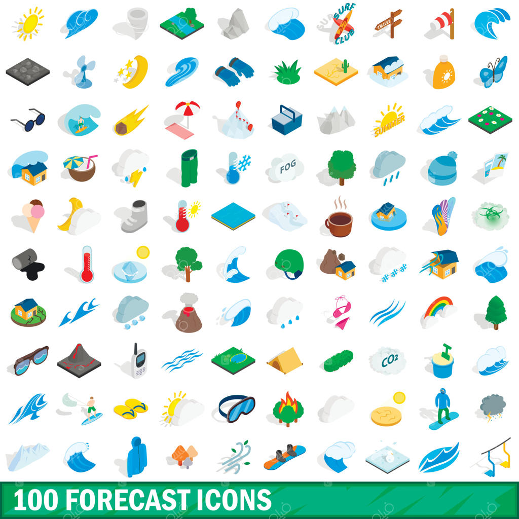 مجموعه ۱۰۰ آیکون پیش‌بینی با سبک سه بعدی ایزومتریک