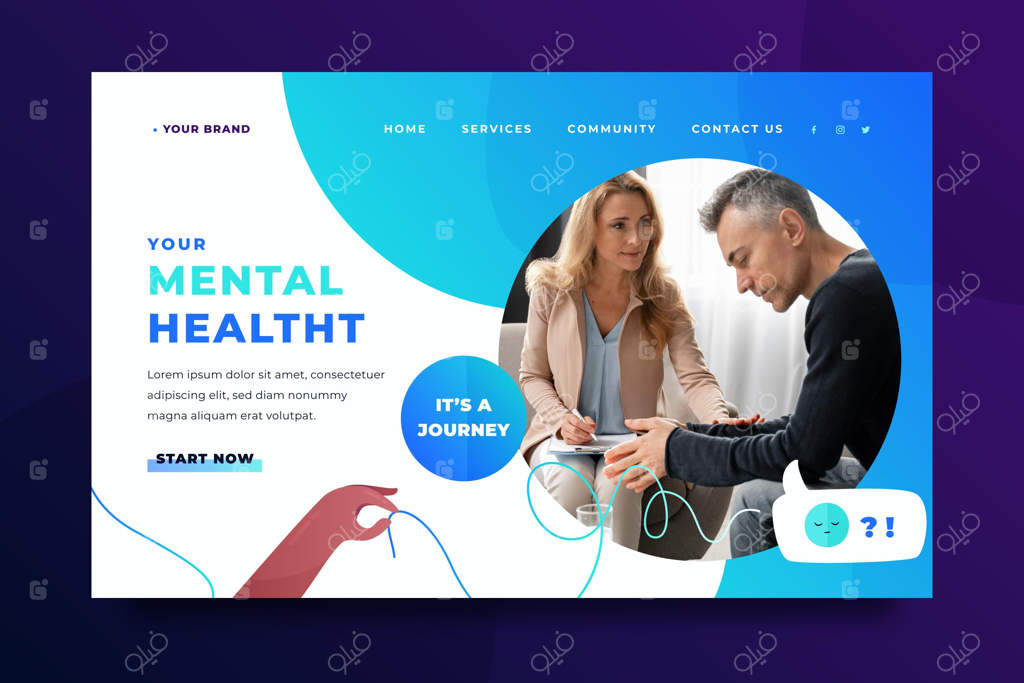 قالب صفحه فرود سلامت روان با پس‌زمینه گرادینت و عکس