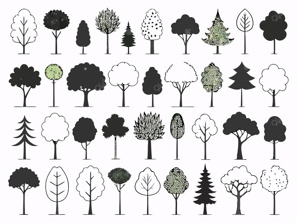 مجموعه‌ای از درختان با اشکال و فرم‌های گوناگون