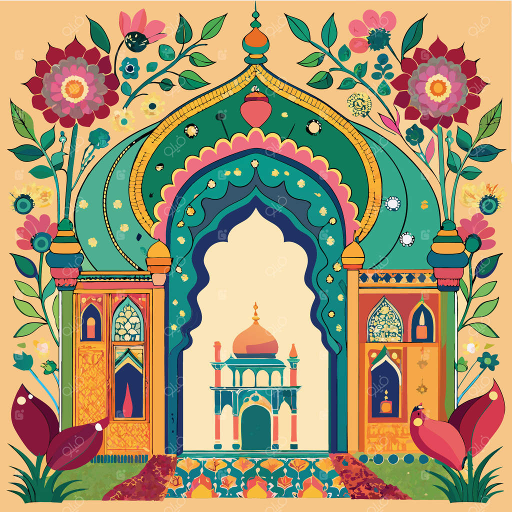 طاق باشکوه باغ مغول با حضور فیل در محوطه قصر سلطنتی