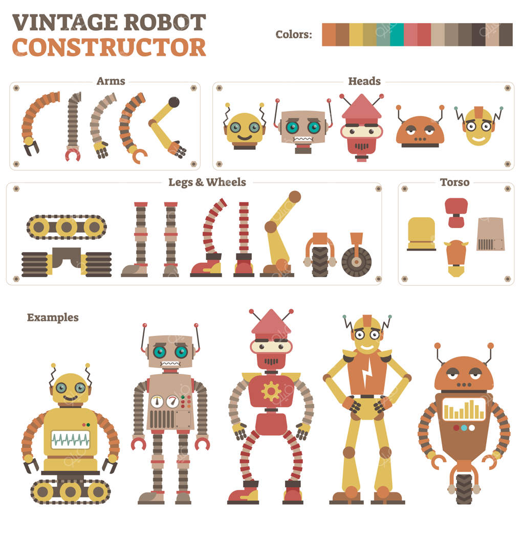 مجموعه وکتور ربات‌های قدیمی