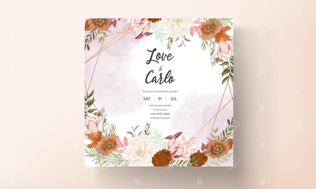 کارت دعوت عروسی با طراحی دستی زیبا و گل‌های دلنشین