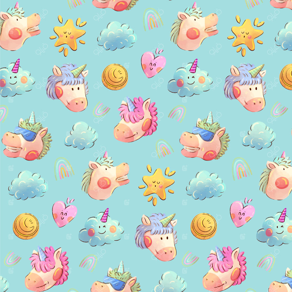 طرح طراحی اسب تک‌شاخ با آبرنگ