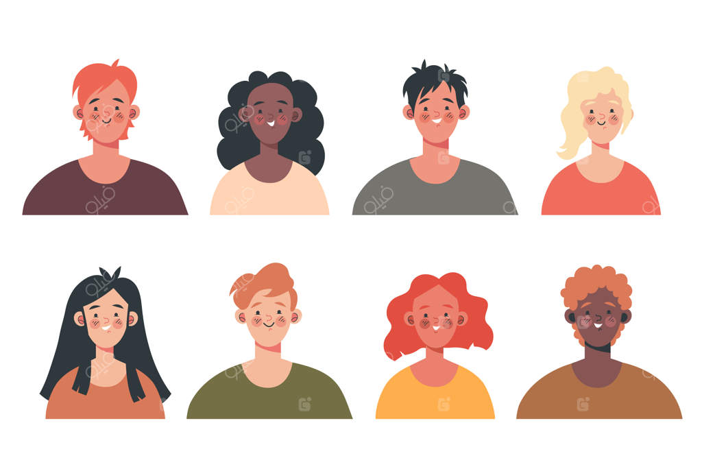 مجموعه طراحی چهره‌های شاد مردان و زنان کارکنان به صورت جداگانه