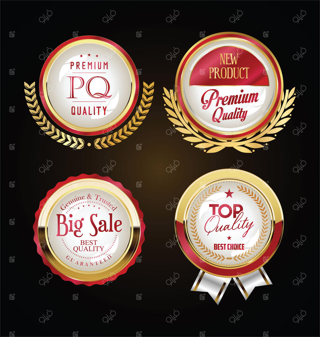 برچسب‌ها و روبان‌های طلایی با طرح قدیمی و نوستالژیک