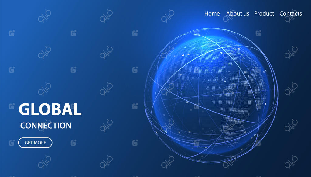 اتصال جهانی فناوری دیجیتال - تصویر ایزومتریک کره زمین و خدمات داده‌های سه‌بعدی