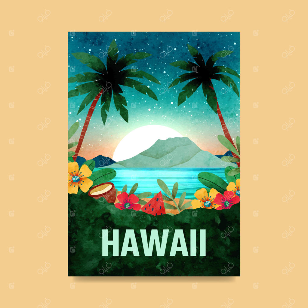 قالب پوستر طرح دستی تعطیلات هاوایی