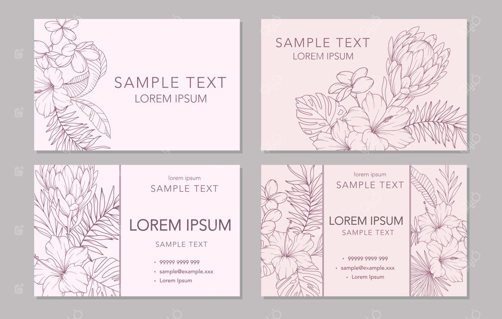 طراحی کارت ویزیت گلدار. طراحی دعوتنامه و اطلاعیه. کارت شیک با طرح‌های گیاهی. نقاشی خطی گل. طراحی ظریف کارت ویزیت. قالبی برای کسب‌وکار. پس‌زمینه گلدار.