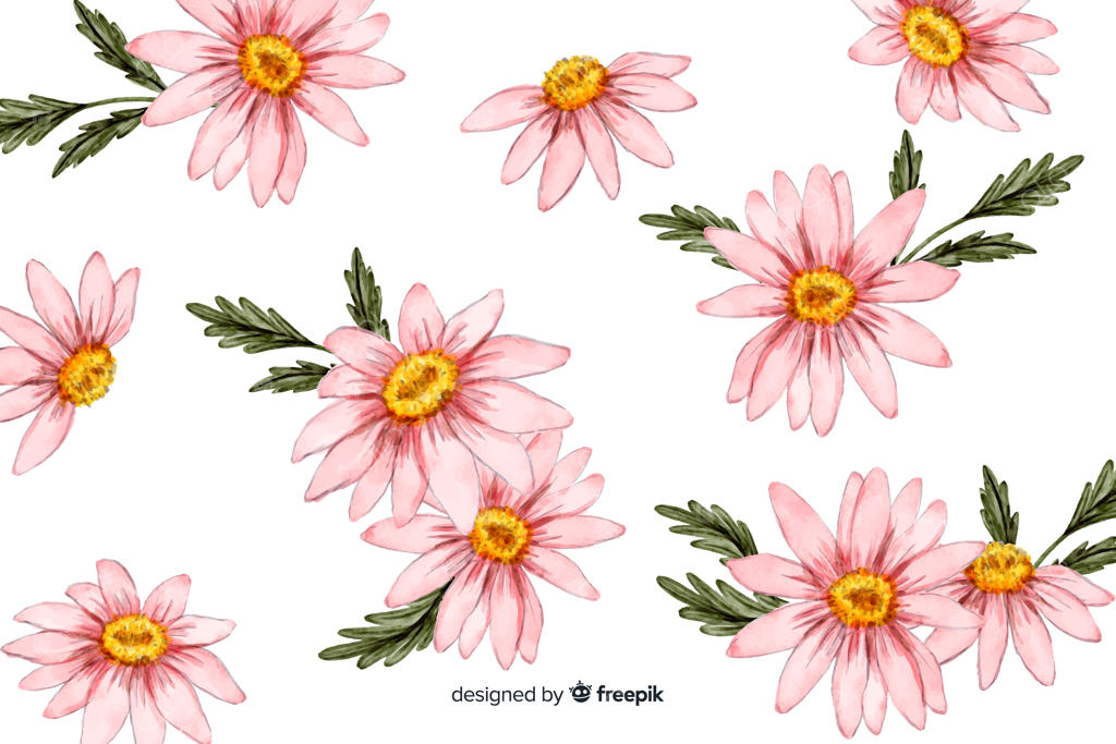 زمینه گلی با طرح‌های گل داوودی و برگ‌ها با آبرنگ