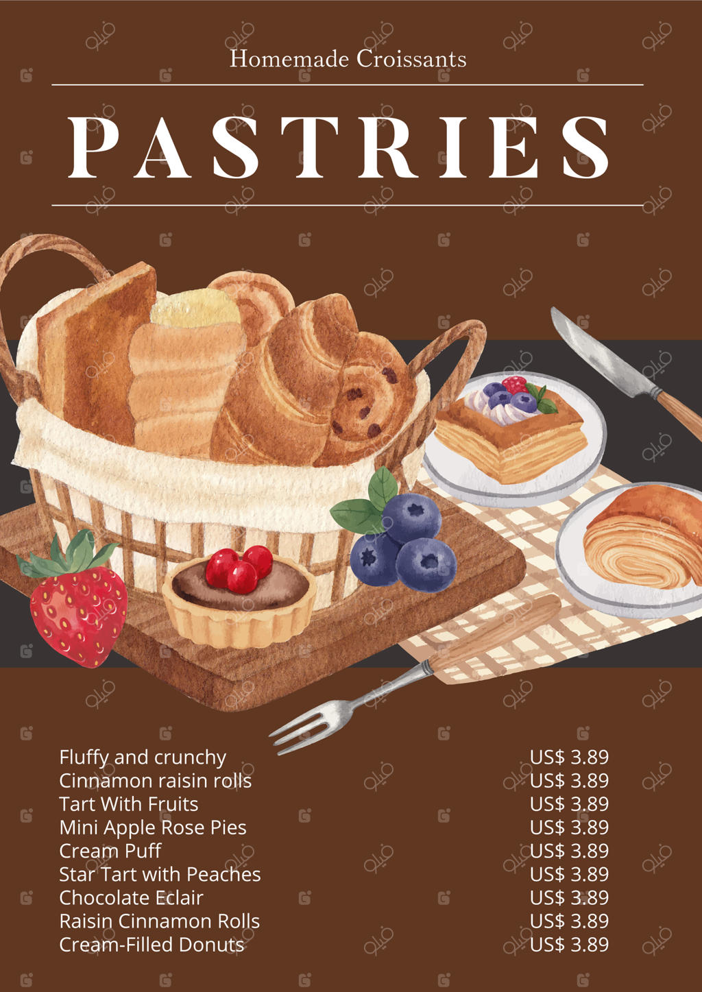 قالب منو با مفهوم روز شیرینی به سبک آبرنگ