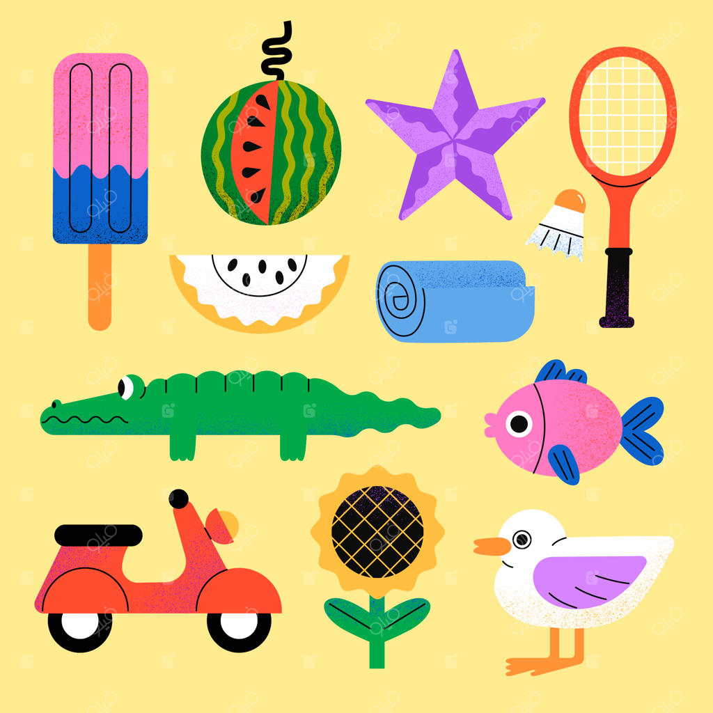 تفریحات تابستانی: مجموعه‌ای از آیکون‌ها