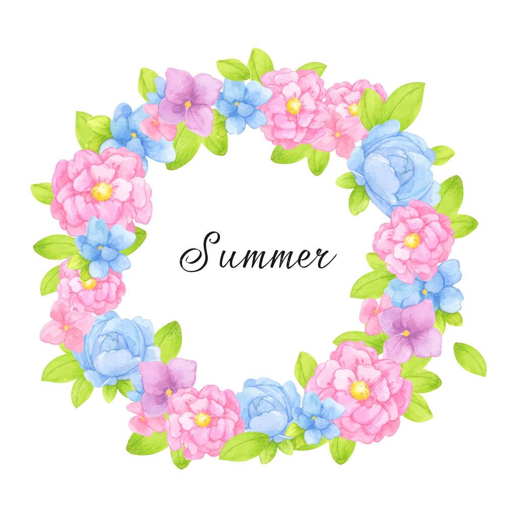 قاب آبرنگی حلقه گل‌های تابستانی