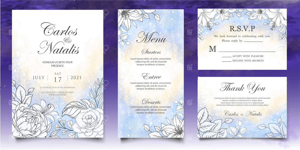 پترن کارت عروسی با طراحی گل و پاشیدن رنگ زیبا