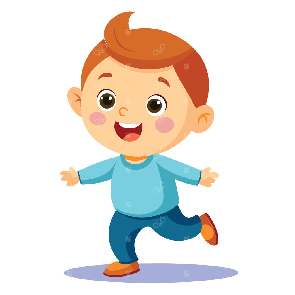 پسر کارتونی خندان در حال دویدن