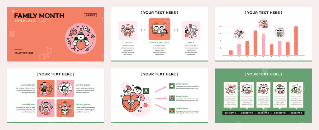 ماه خانواده: قدردانی از والدین و عشق به فرزندان. الگوی اینفوگرافیک درباره خانواده. بروشور و صفحه وب برای ارائه.