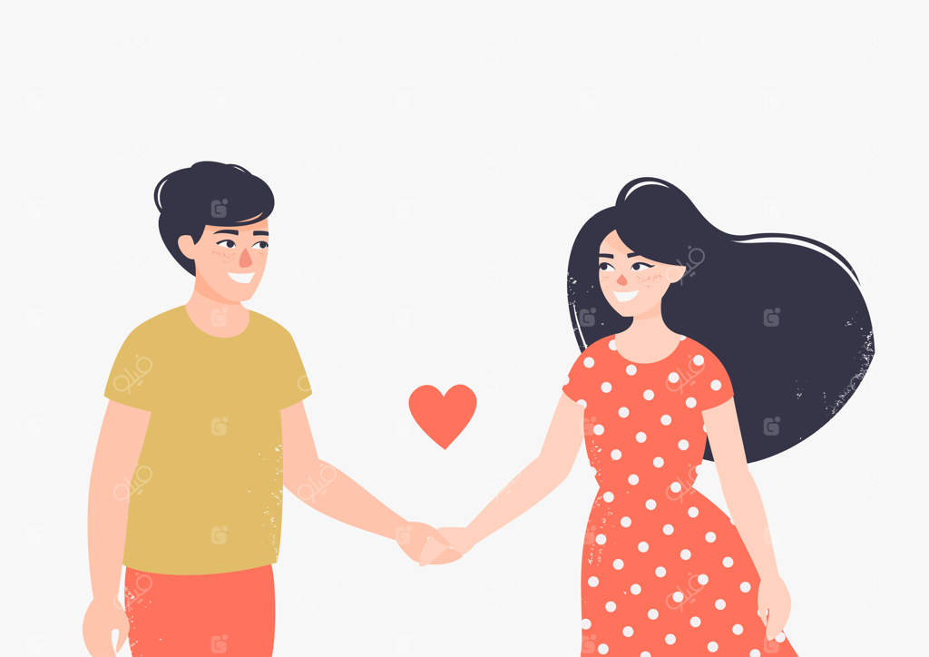 مرد و زن عاشق با خوشحالی دستان یکدیگر را گرفته‌اند