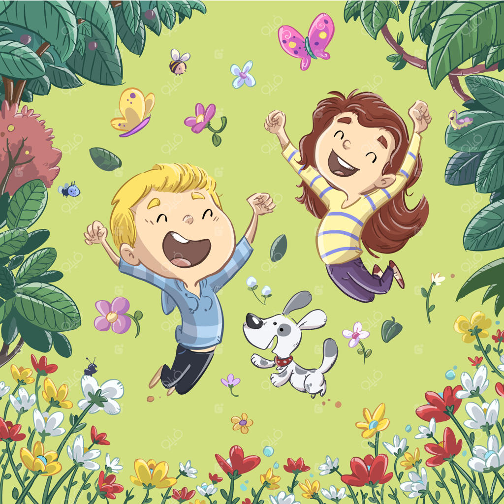 کودکان در حال پریدن در بهار