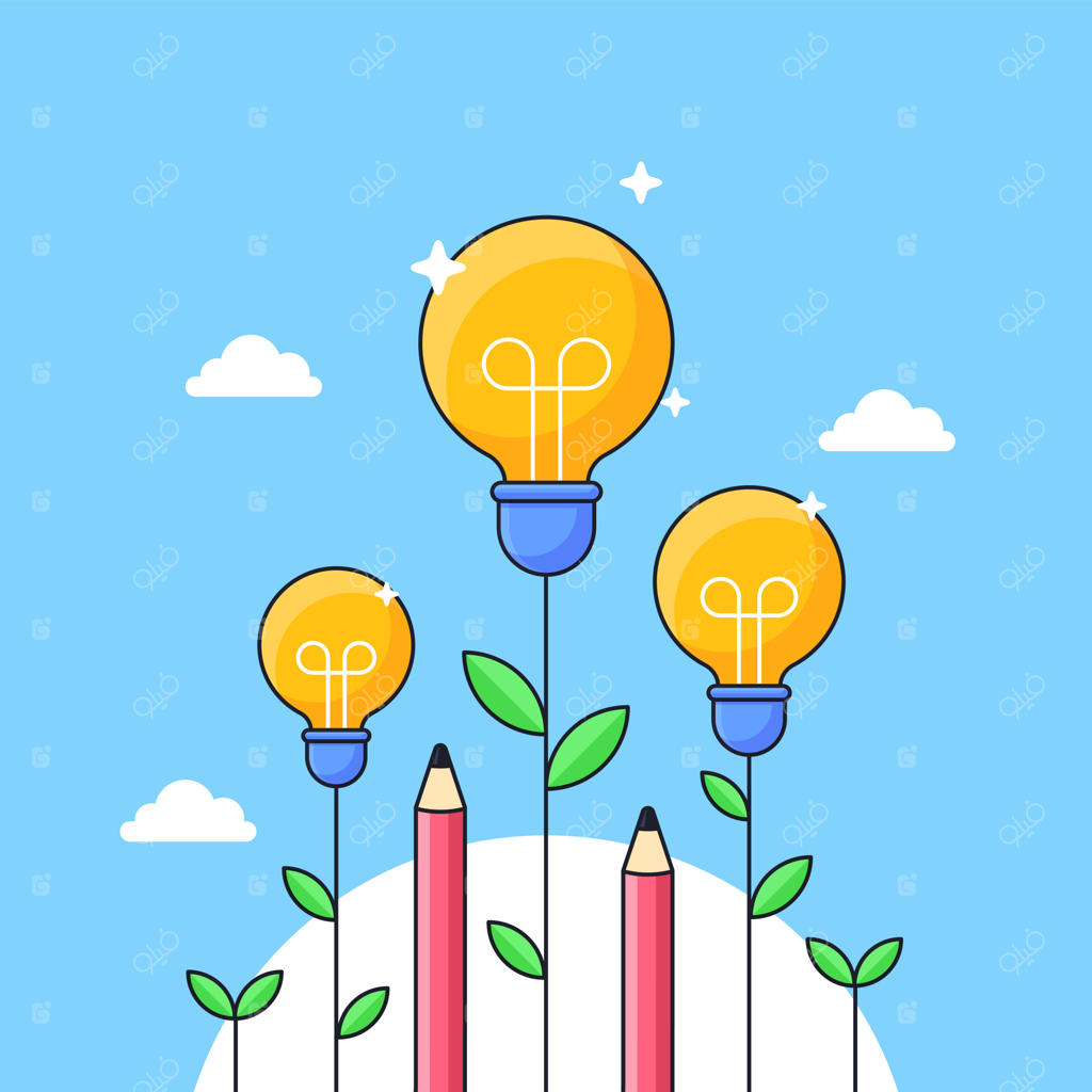 تصویری مفهومی از رشد مداد و لامپ برای آموزش هوشمند