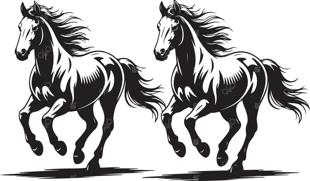 تصویرسازی اسب‌های در حال دویدن روی سطح شفاف