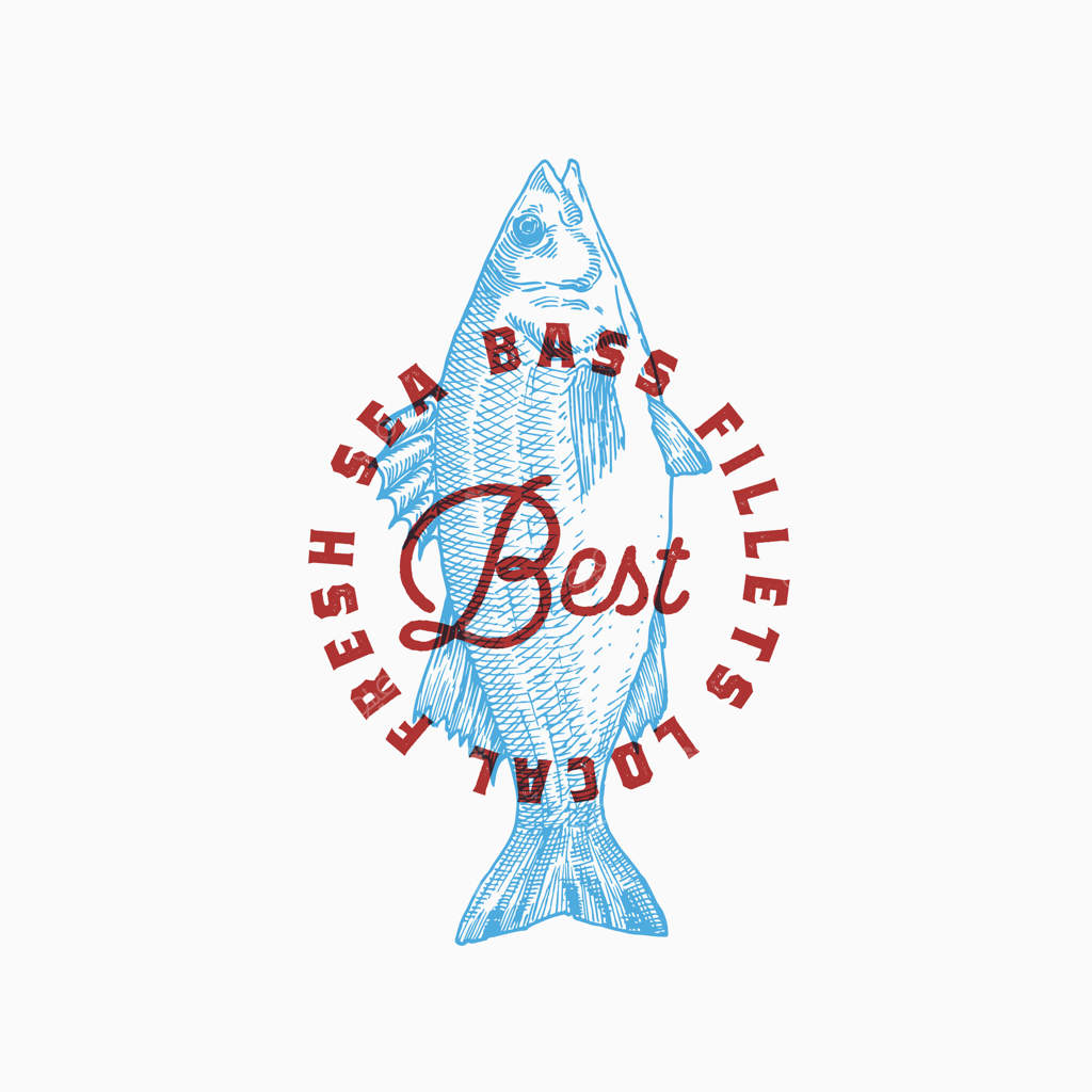 بهترین فیله‌های ماهی ساباس محلی: قالب انتزاعی برای تابلو، نماد یا لوگو.
