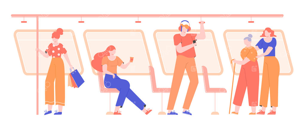 مردم در حمل و نقل عمومی: مترو، اتوبوس و تراموا.