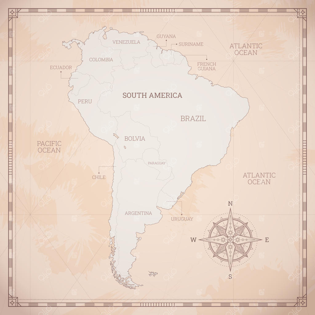 نقشه قدیمی آمریکا با طراحی آبرنگی