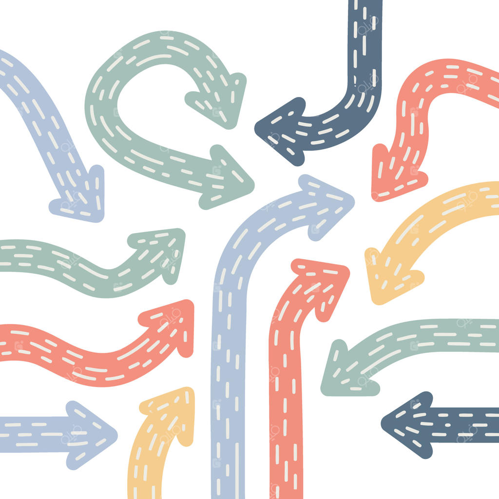 مجموعه‌ای از فلش‌های رنگارنگ در جهت‌های مختلف، بر روی زمینه سفید